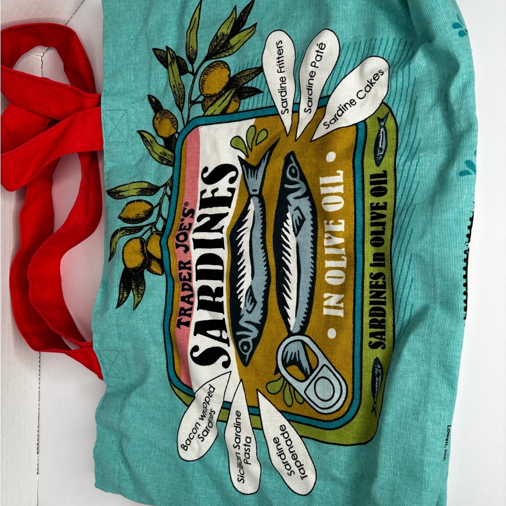 Trader Joe's Sardines Tote Bag - Teal and Red